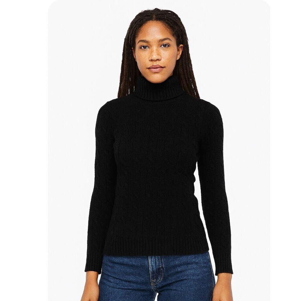 Ralph Lauren Black Label Black Pull Over 100% Cashmere Turtle Neck Fisherman SM